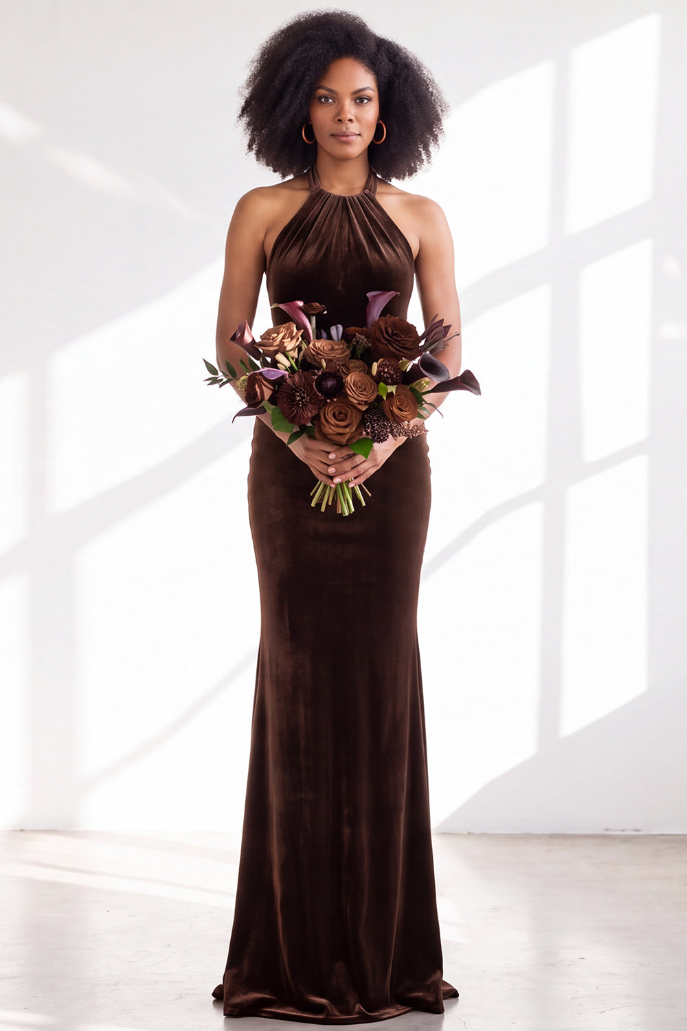 Black Velvet Mermaid Halter Long Formal Dress