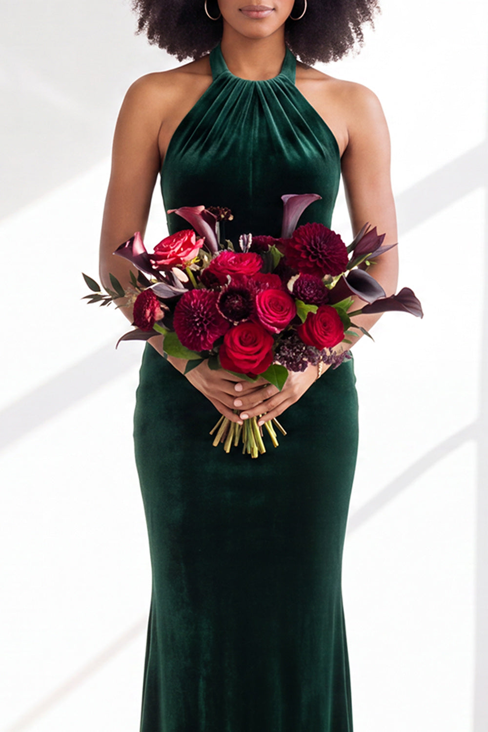 Black Velvet Mermaid Halter Long Formal Dress