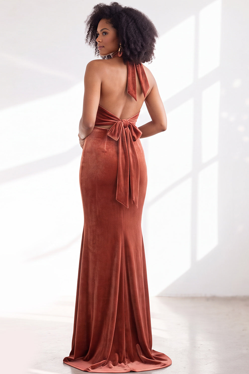 Black Velvet Mermaid Halter Long Formal Dress