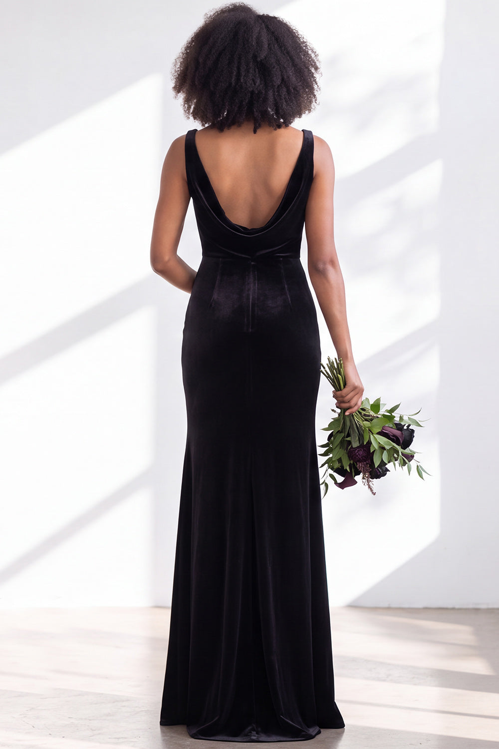 Burgundy Velvet Mermaid Cowl Neck Long Formal Dress