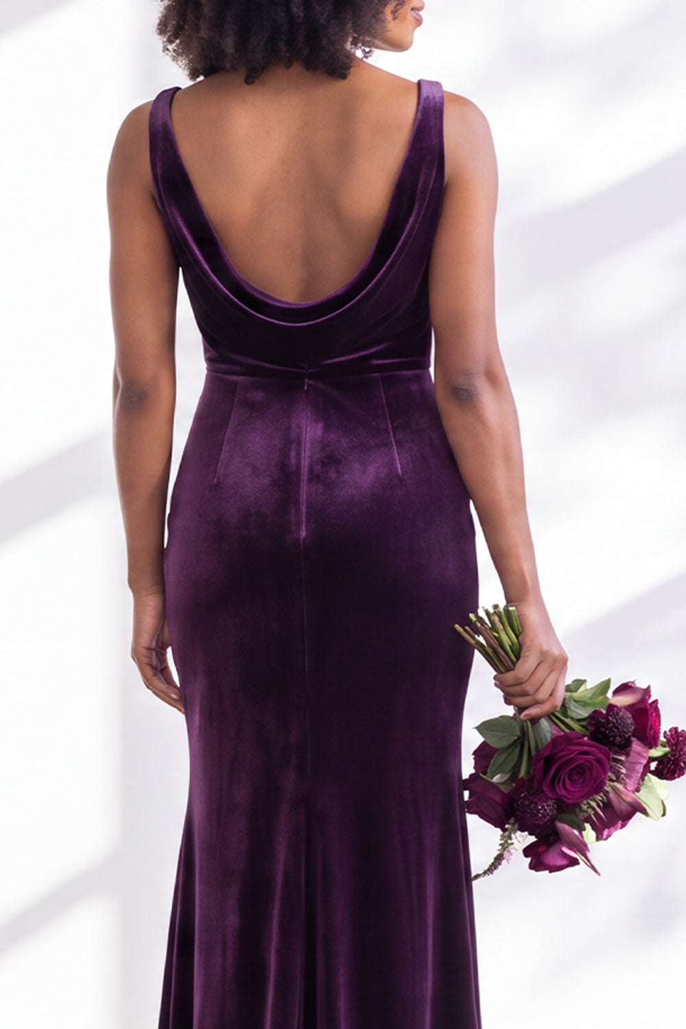 Burgundy Velvet Mermaid Cowl Neck Long Formal Dress