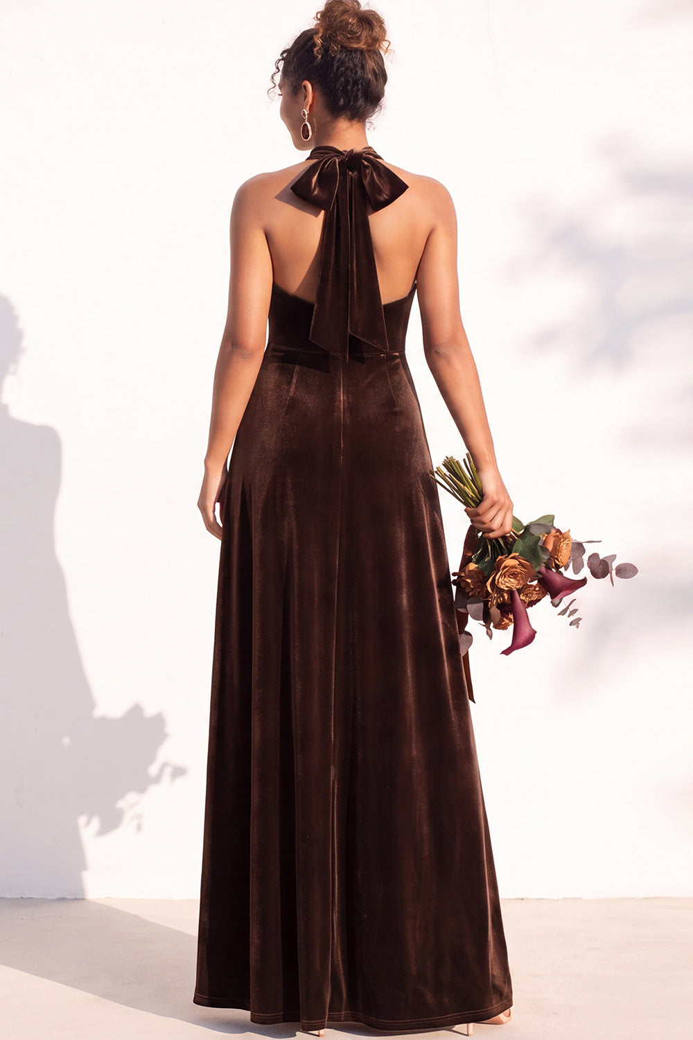 Dark Green A-Line Velvet Halter Long Formal Dress
