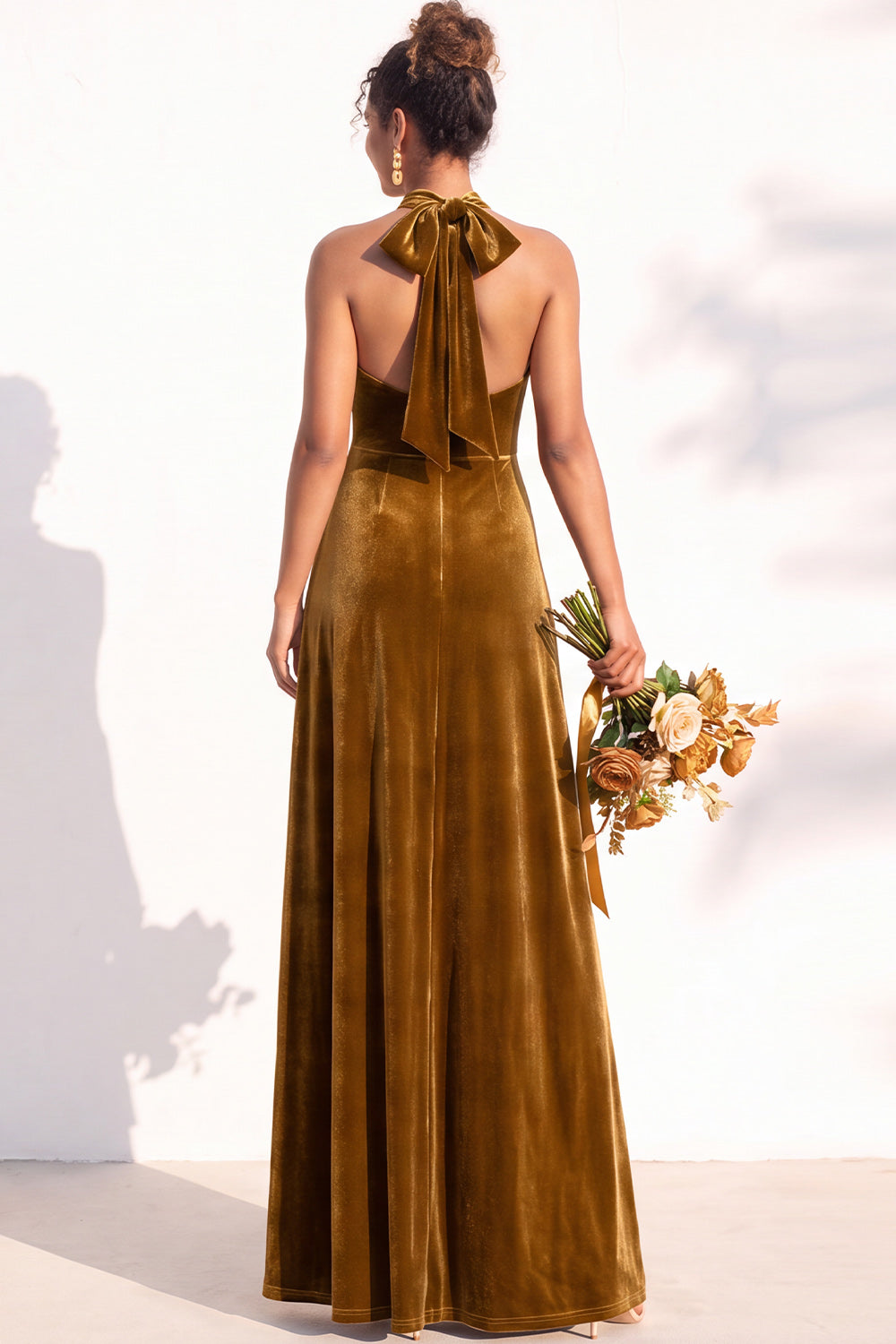 Dark Green A-Line Velvet Halter Long Formal Dress
