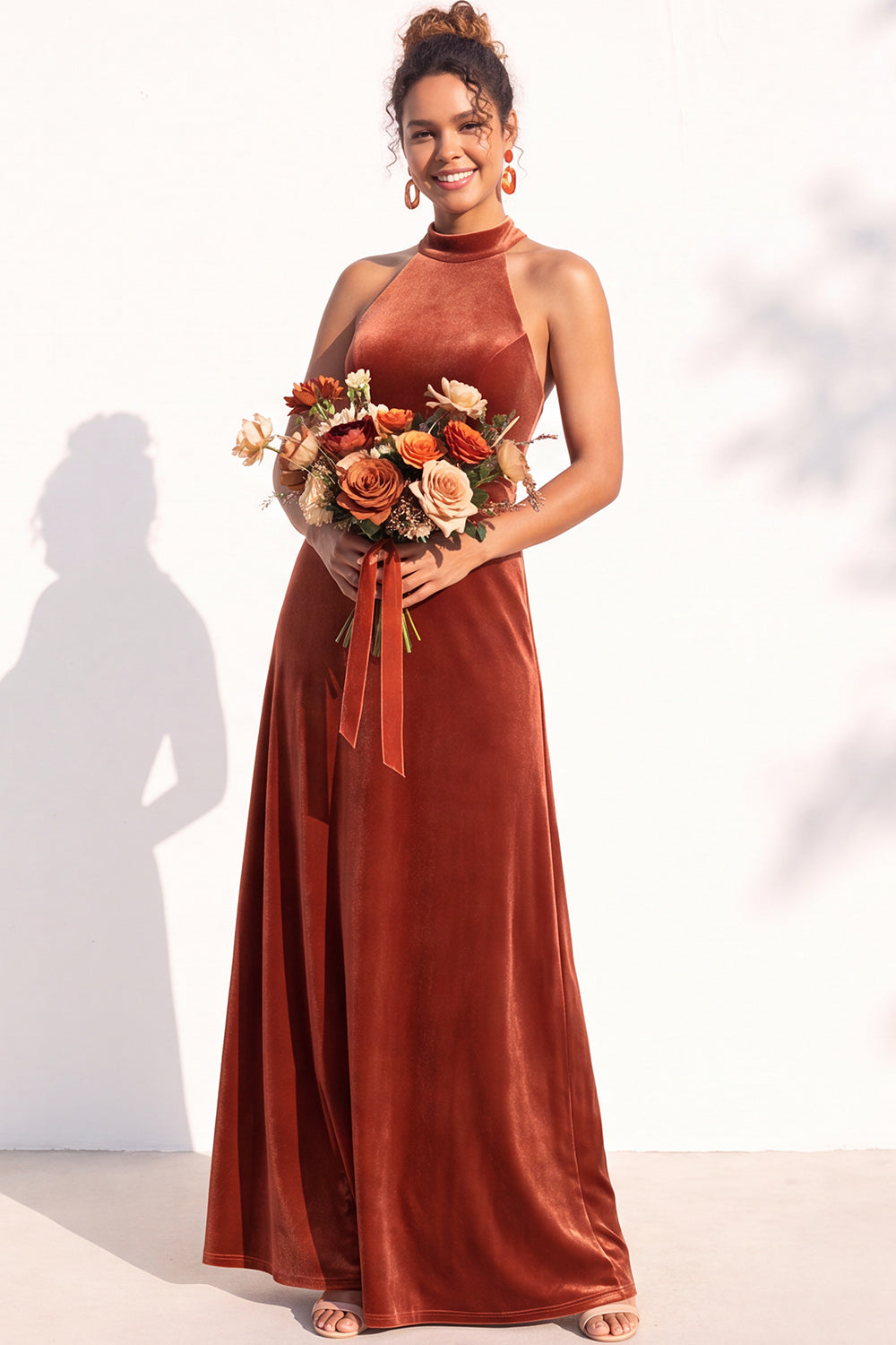 Dark Green A-Line Velvet Halter Long Formal Dress