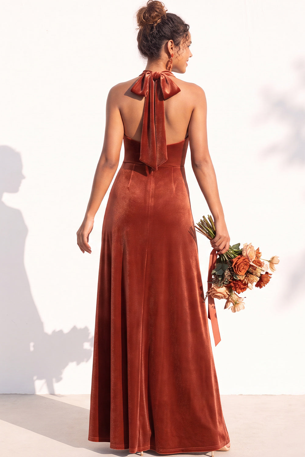Dark Green A-Line Velvet Halter Long Formal Dress