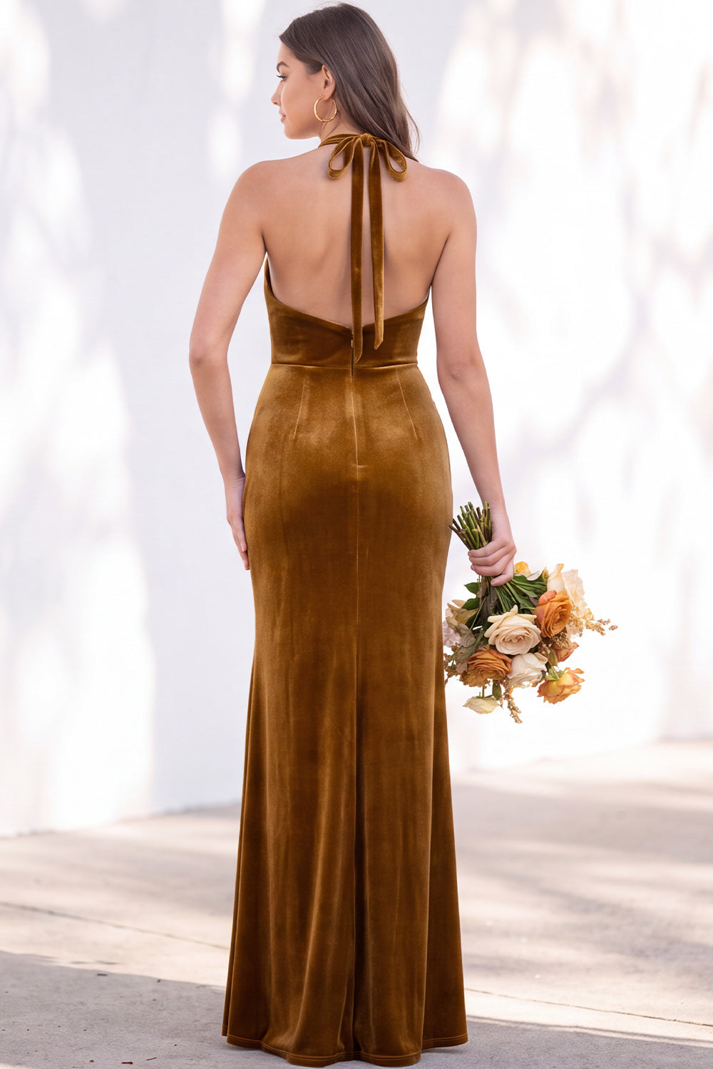 Dark Purple Velvet Mermaid Halter Ruched Long Formal Dress