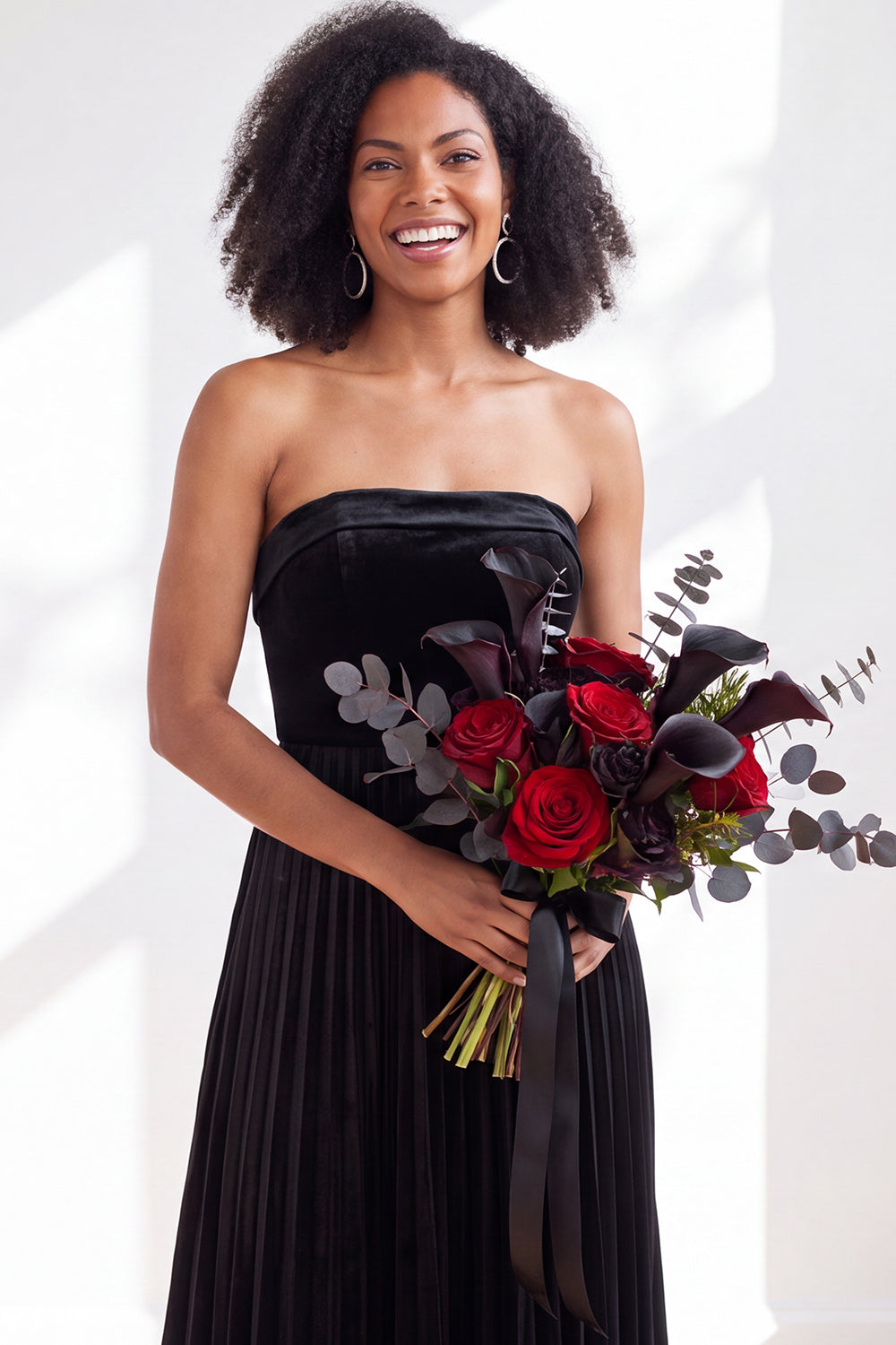 Dusty Sage Velvet Strapless Long Pleated Formal Dress