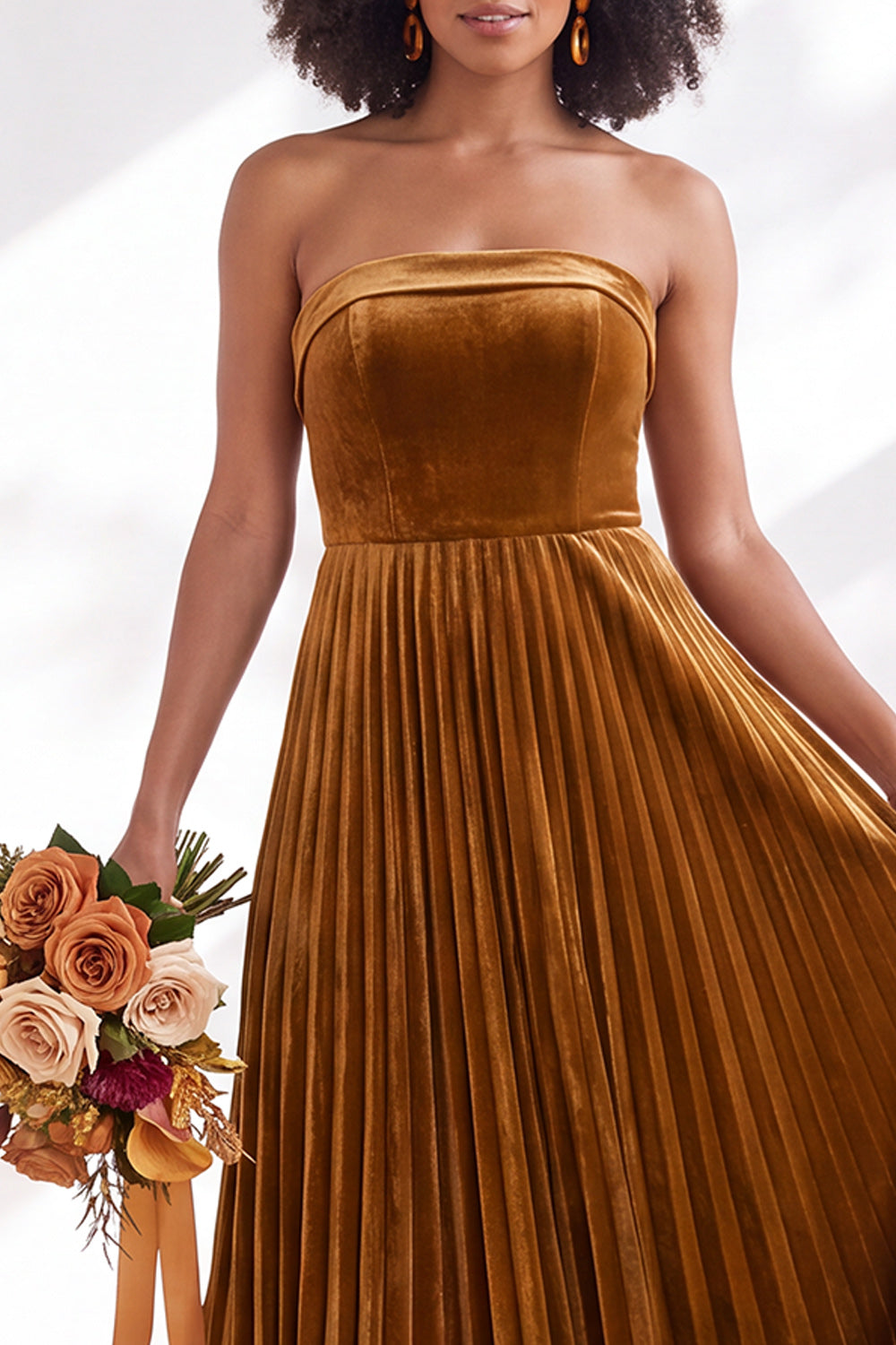 Dusty Sage Velvet Strapless Long Pleated Formal Dress