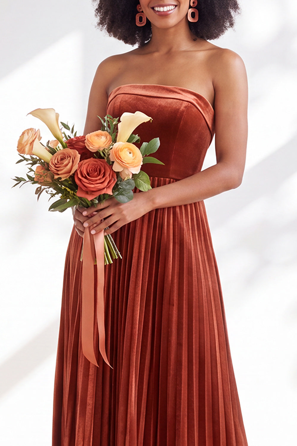 Dusty Sage Velvet Strapless Long Pleated Formal Dress