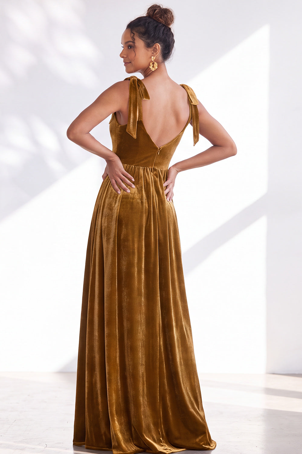 Burgundy A-Line Velvet Long Formal Dress with Bows