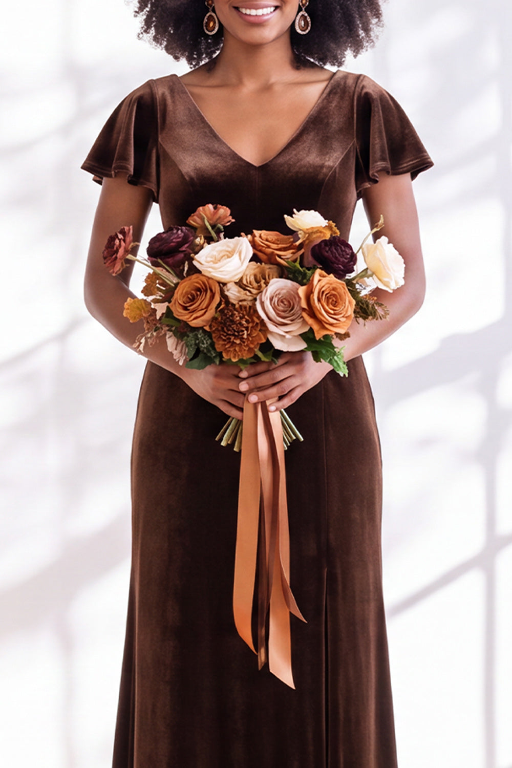 Black Sheath V-Neck Long Velvet Formal Dress with Sleeves