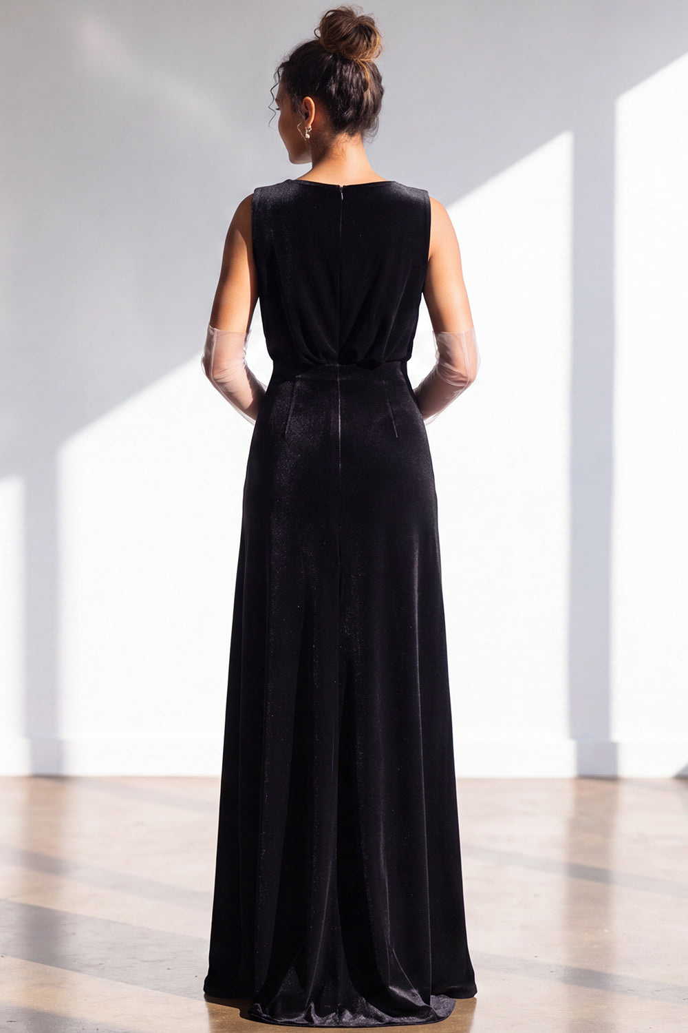 Coffee Velvet Sheath V-Neck Long Formal Dress