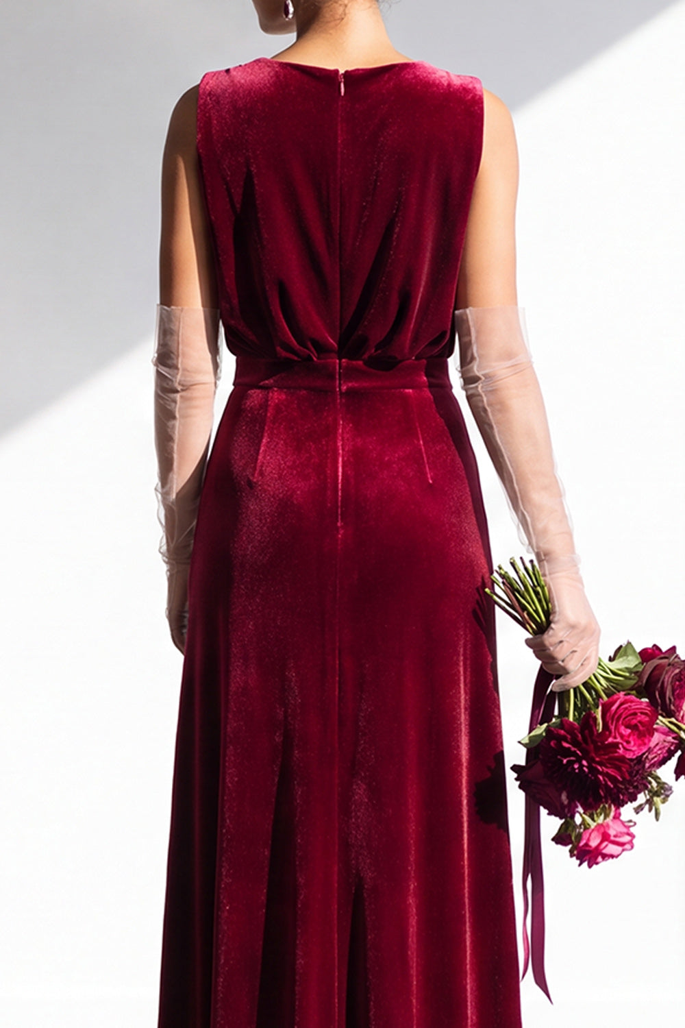 Coffee Velvet Sheath V-Neck Long Formal Dress