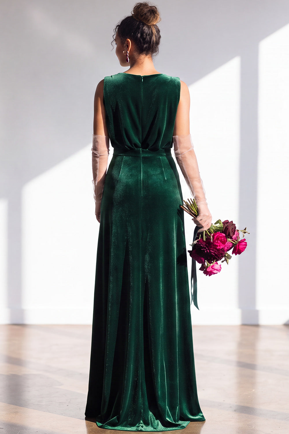 Coffee Velvet Sheath V-Neck Long Formal Dress