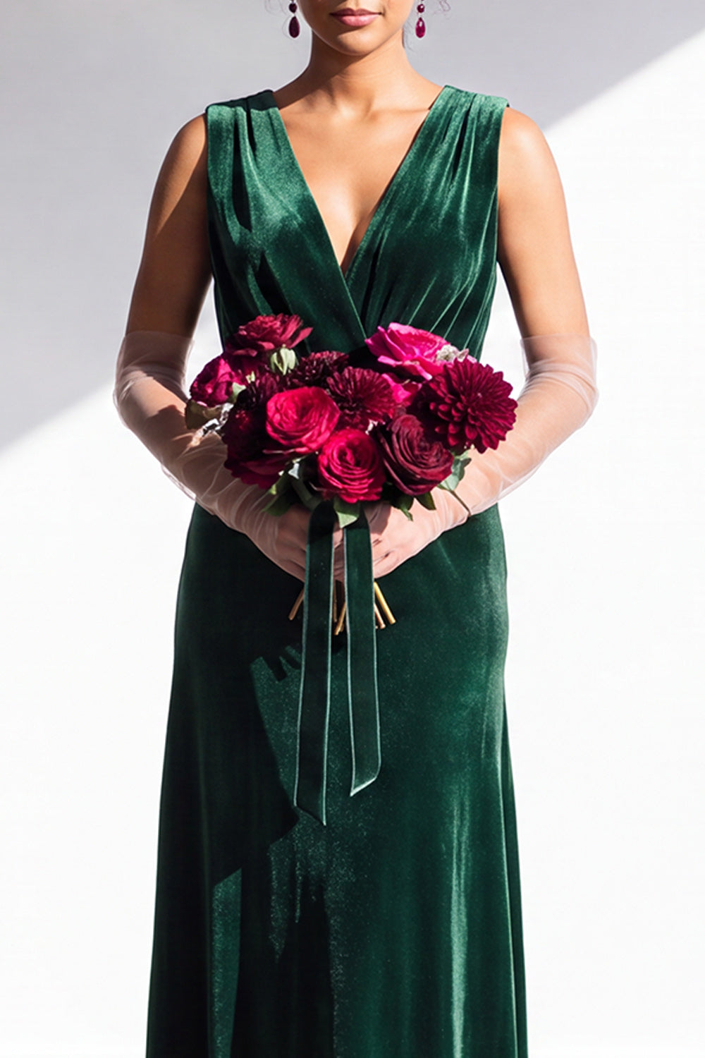 Coffee Velvet Sheath V-Neck Long Formal Dress