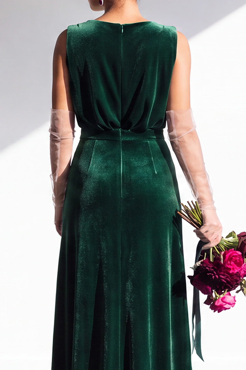 Coffee Velvet Sheath V-Neck Long Formal Dress