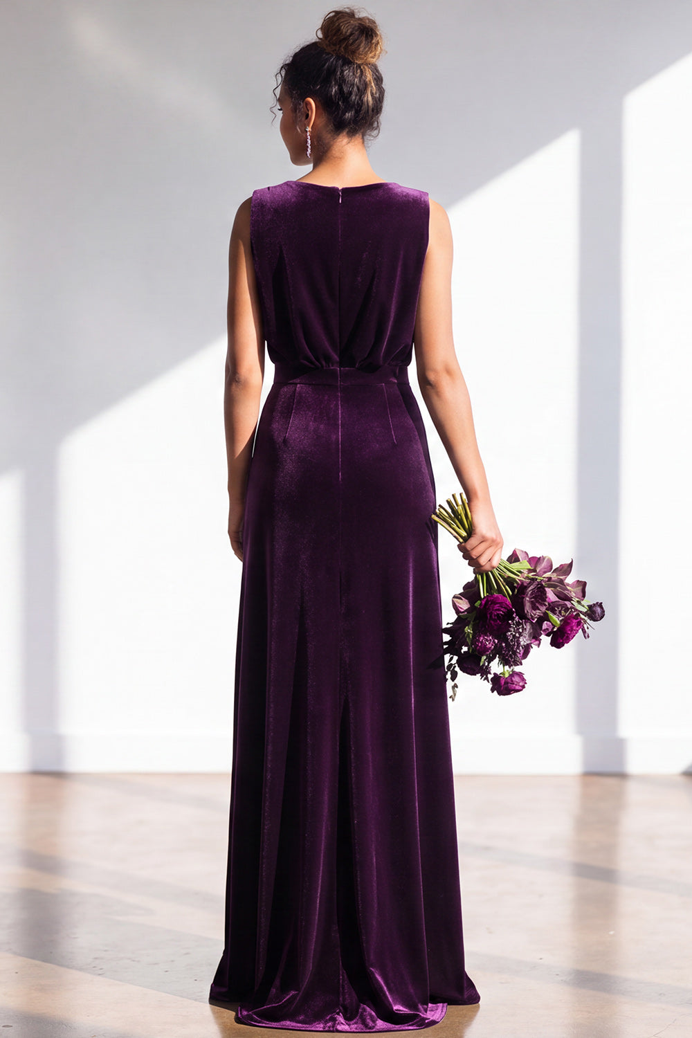 Coffee Velvet Sheath V-Neck Long Formal Dress