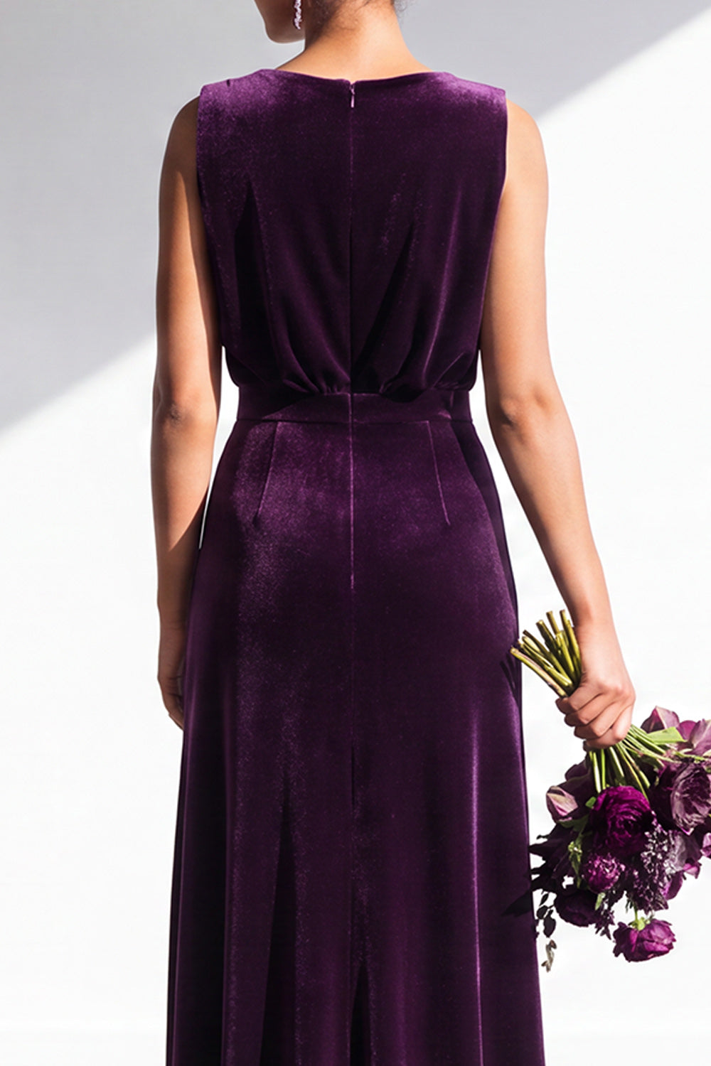 Coffee Velvet Sheath V-Neck Long Formal Dress
