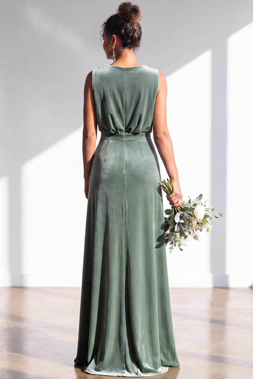 Coffee Velvet Sheath V-Neck Long Formal Dress