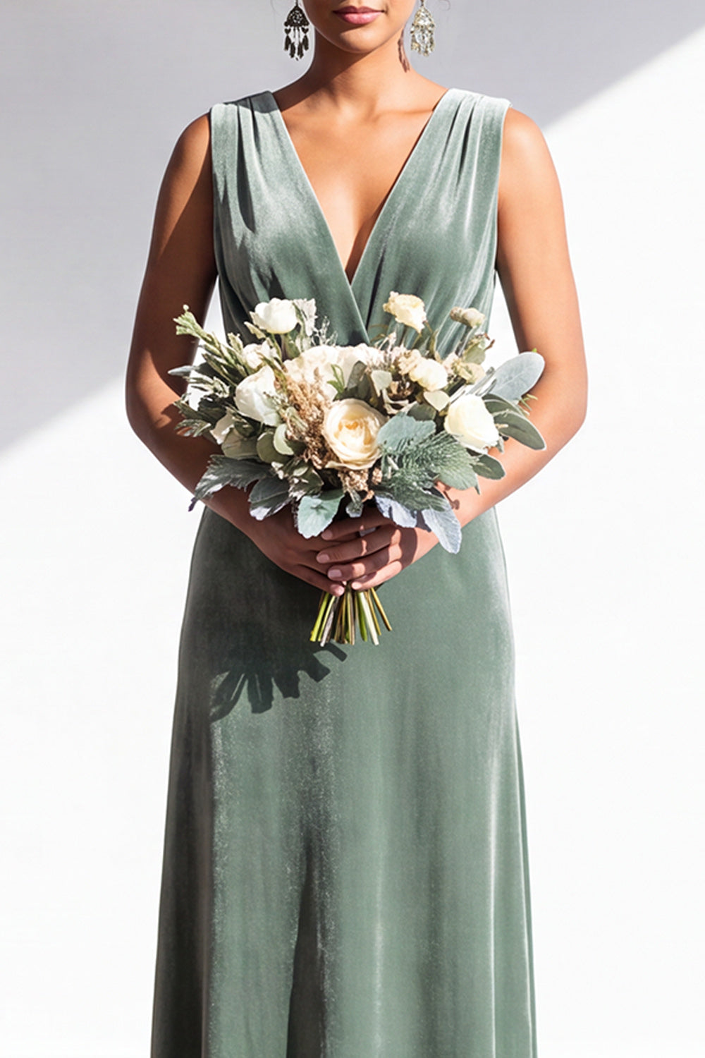 Coffee Velvet Sheath V-Neck Long Formal Dress