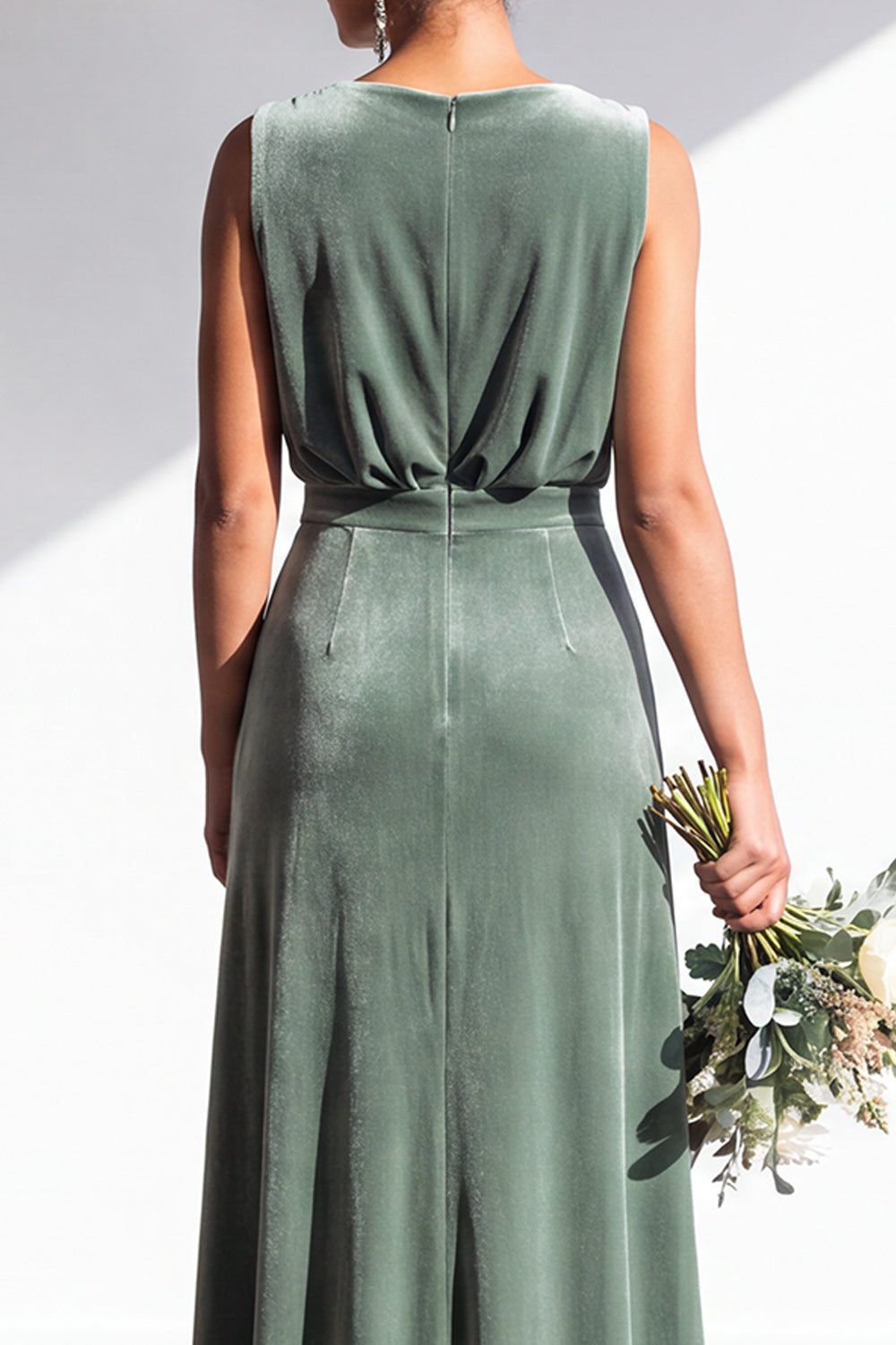 Coffee Velvet Sheath V-Neck Long Formal Dress