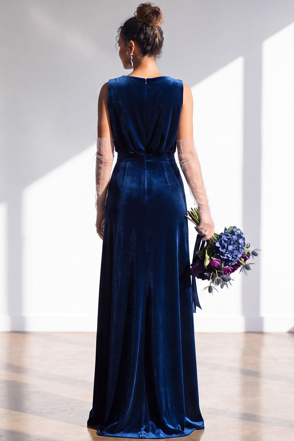 Coffee Velvet Sheath V-Neck Long Formal Dress