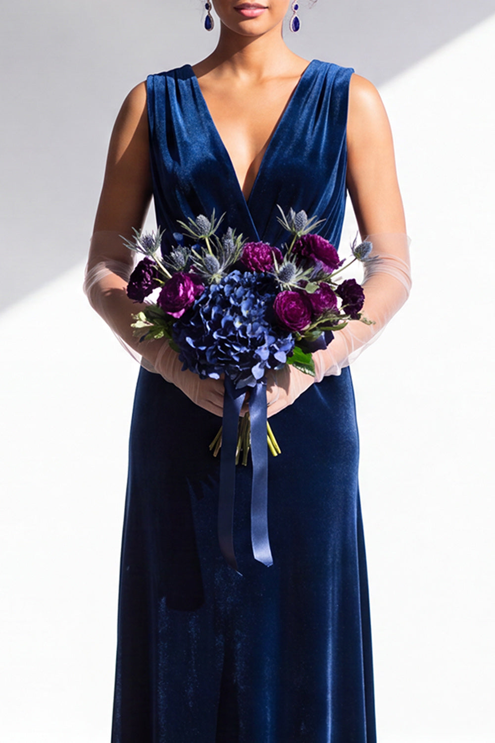 Coffee Velvet Sheath V-Neck Long Formal Dress