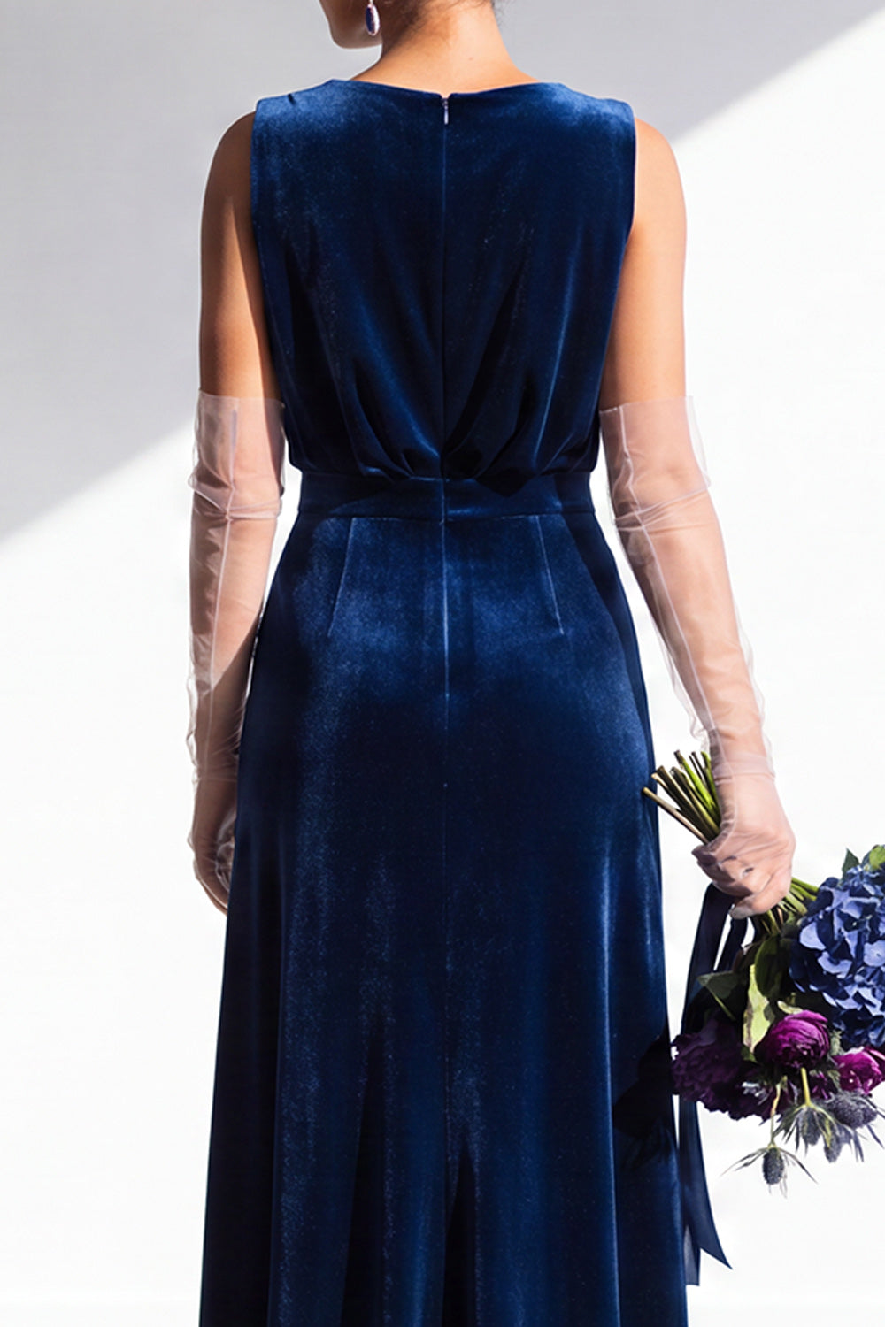 Coffee Velvet Sheath V-Neck Long Formal Dress