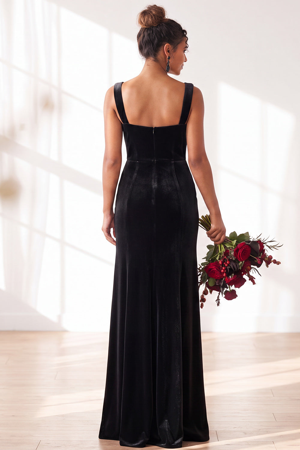 Burgundy Velvet Sheath Long Formal Dress with Slit
