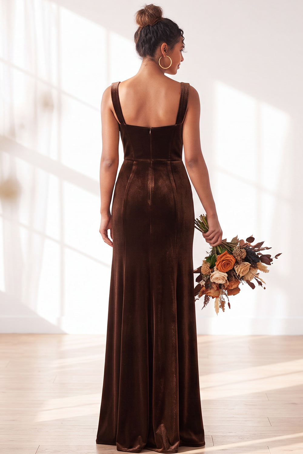 Burgundy Velvet Sheath Long Formal Dress with Slit