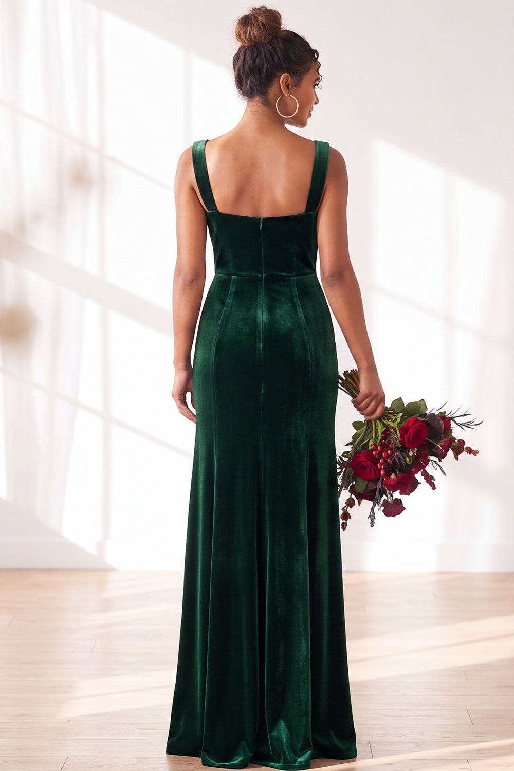 Burgundy Velvet Sheath Long Formal Dress with Slit