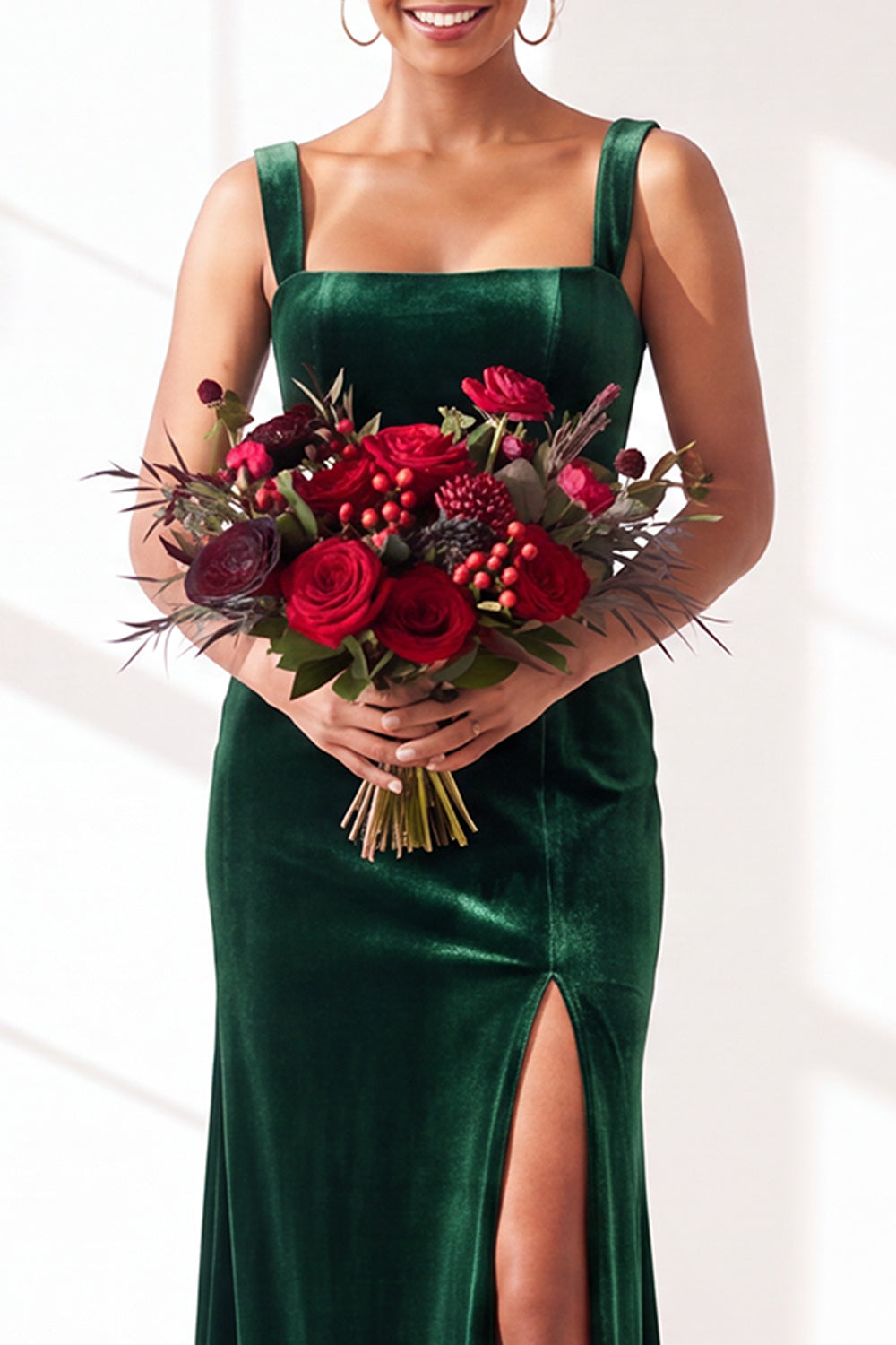 Burgundy Velvet Sheath Long Formal Dress with Slit