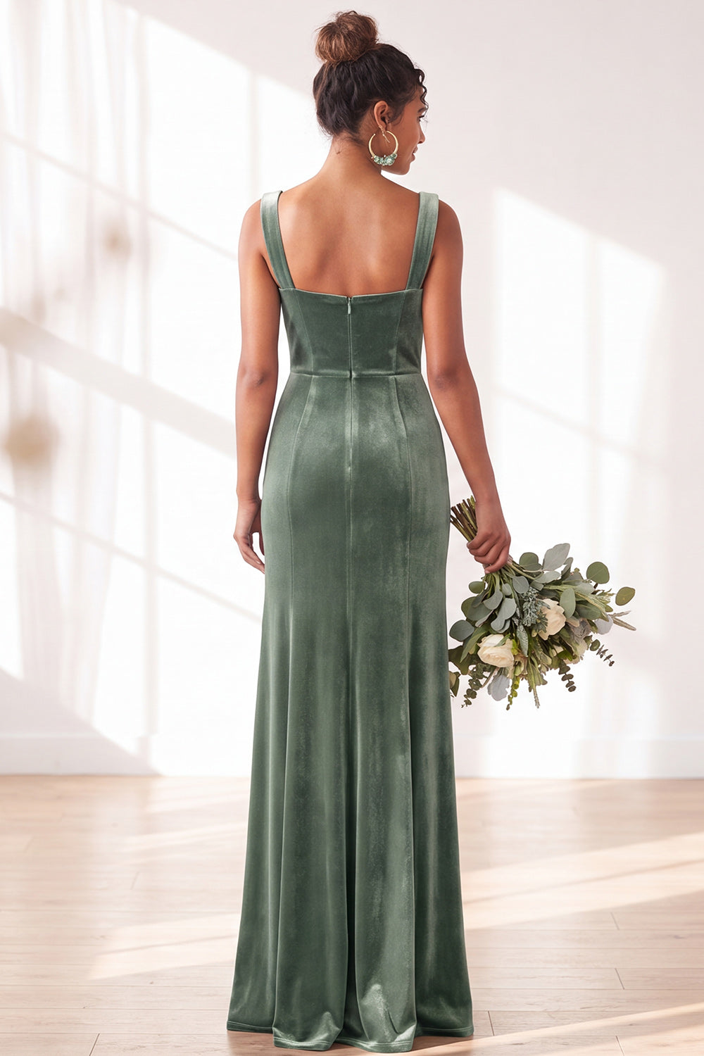 Burgundy Velvet Sheath Long Formal Dress with Slit