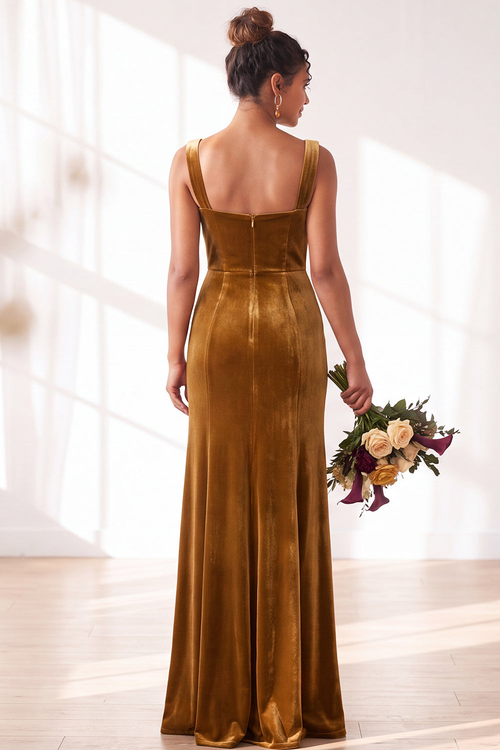 Burgundy Velvet Sheath Long Formal Dress with Slit