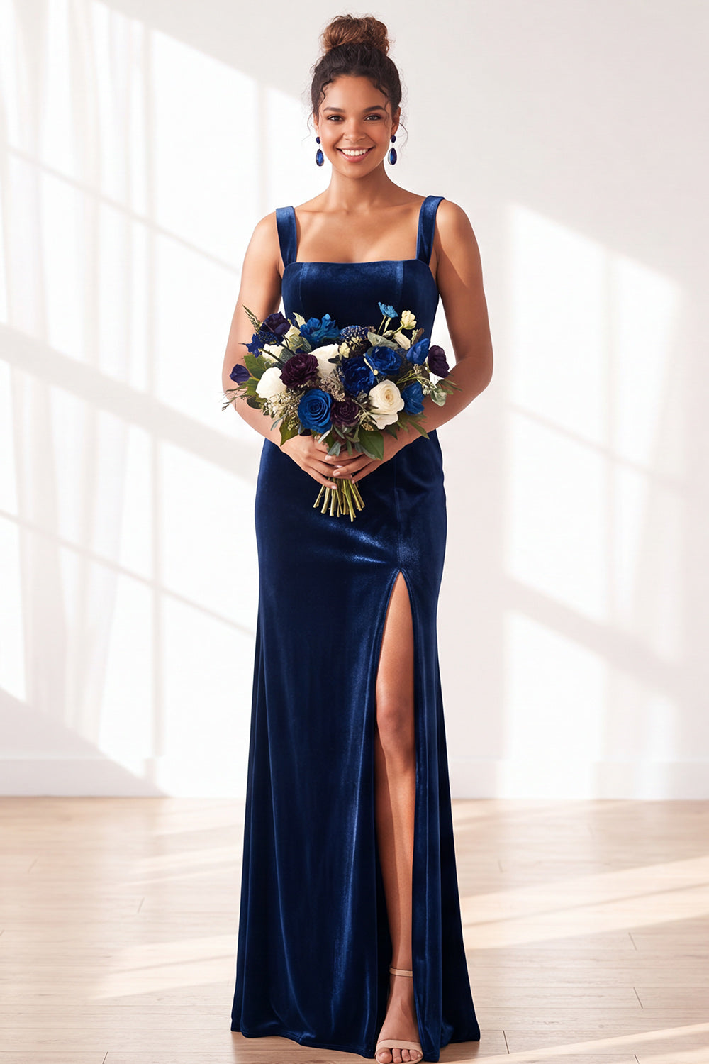 Burgundy Velvet Sheath Long Formal Dress with Slit