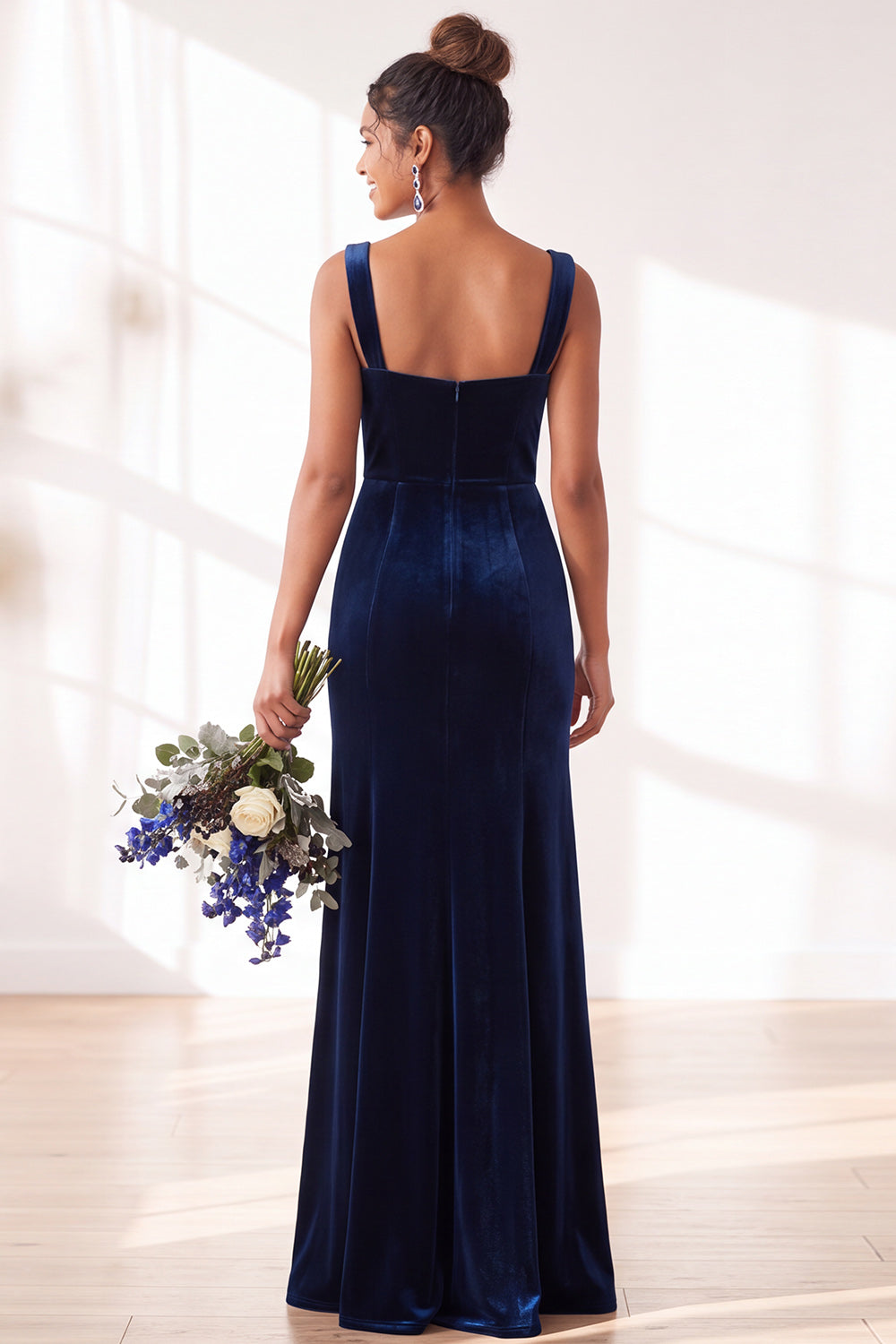Burgundy Velvet Sheath Long Formal Dress with Slit
