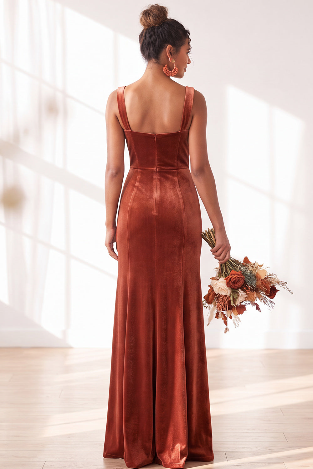 Burgundy Velvet Sheath Long Formal Dress with Slit