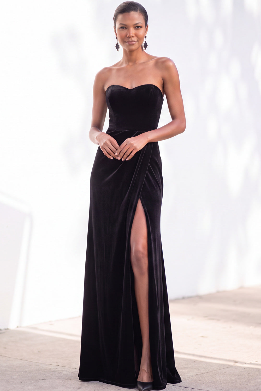 Navy Velvet Sheath Sweetheart Long Formal Dress with Slit