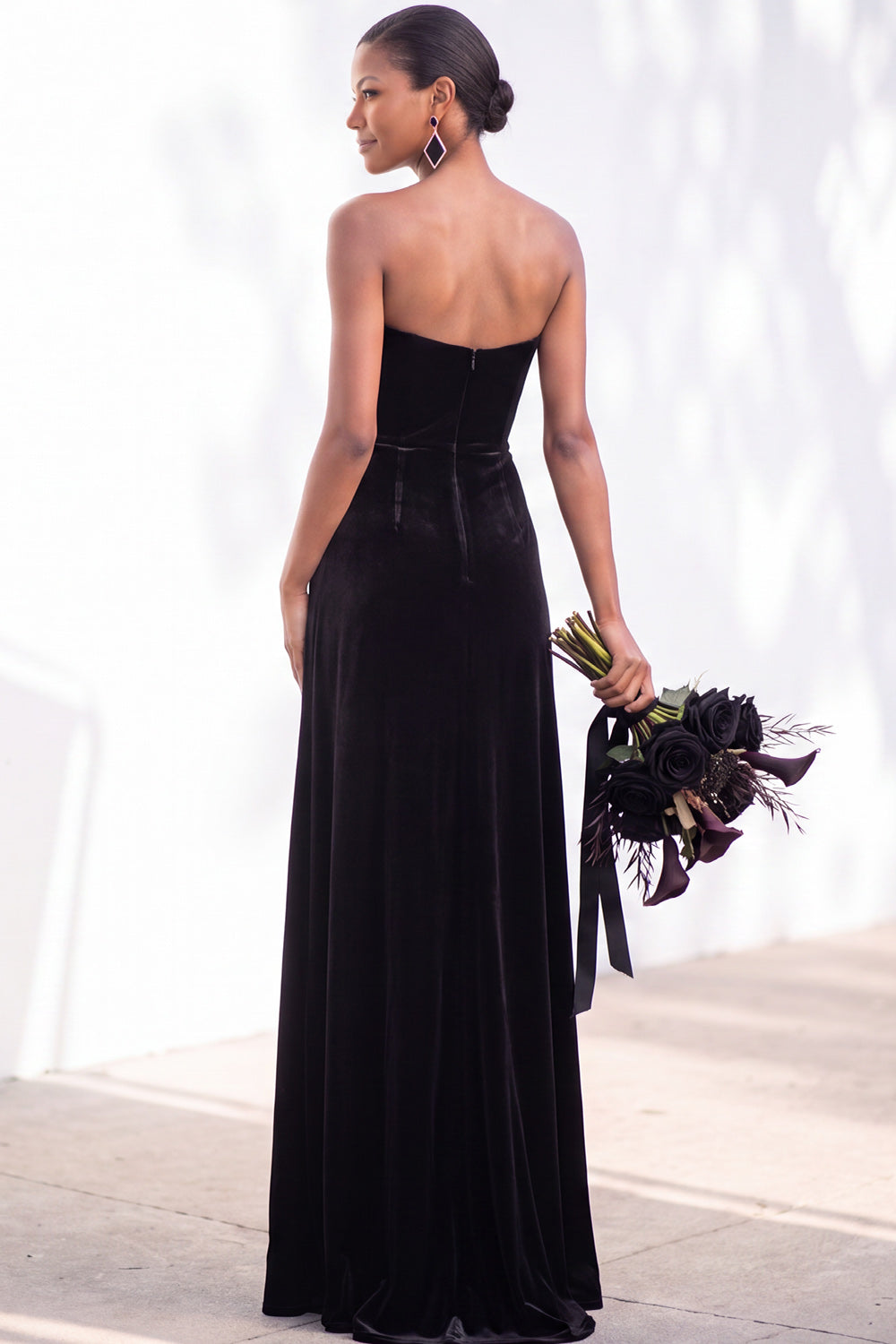 Navy Velvet Sheath Sweetheart Long Formal Dress with Slit