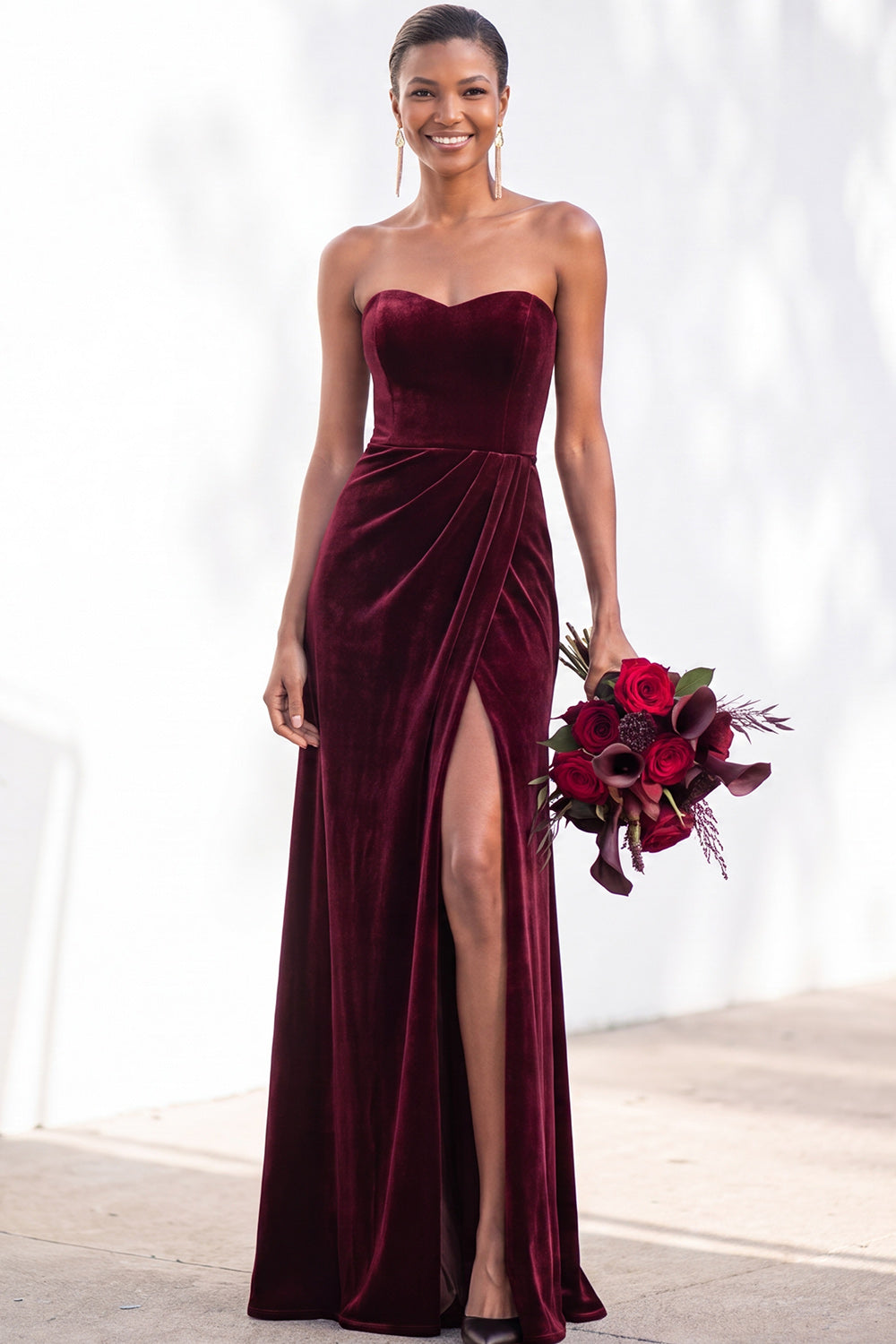 Navy Velvet Sheath Sweetheart Long Formal Dress with Slit