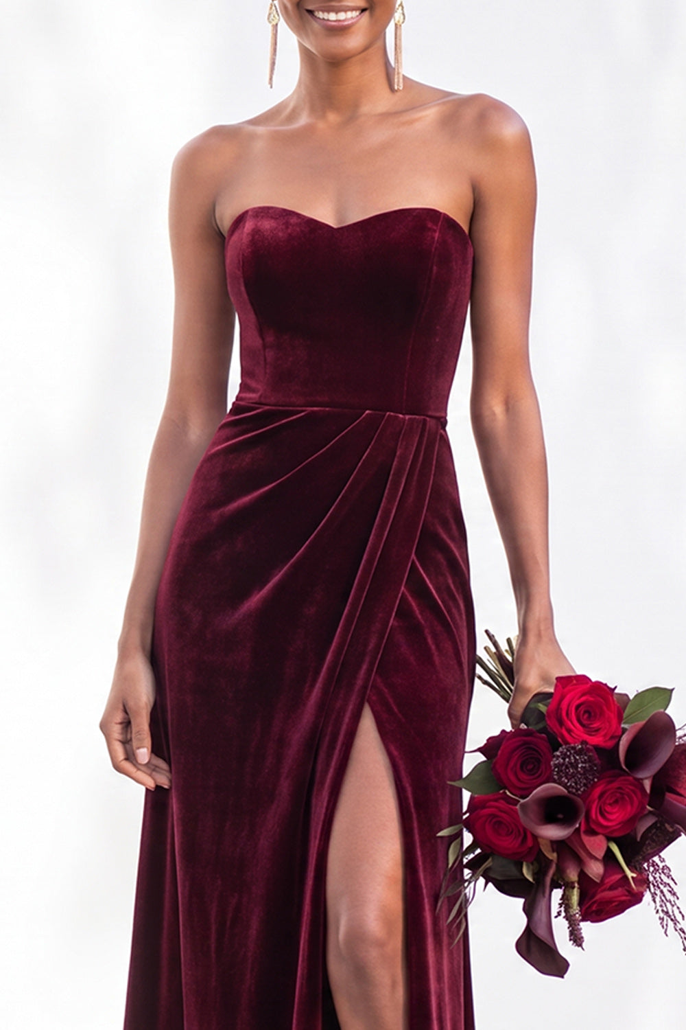 Navy Velvet Sheath Sweetheart Long Formal Dress with Slit