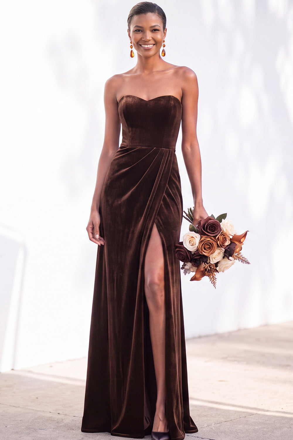 Navy Velvet Sheath Sweetheart Long Formal Dress with Slit
