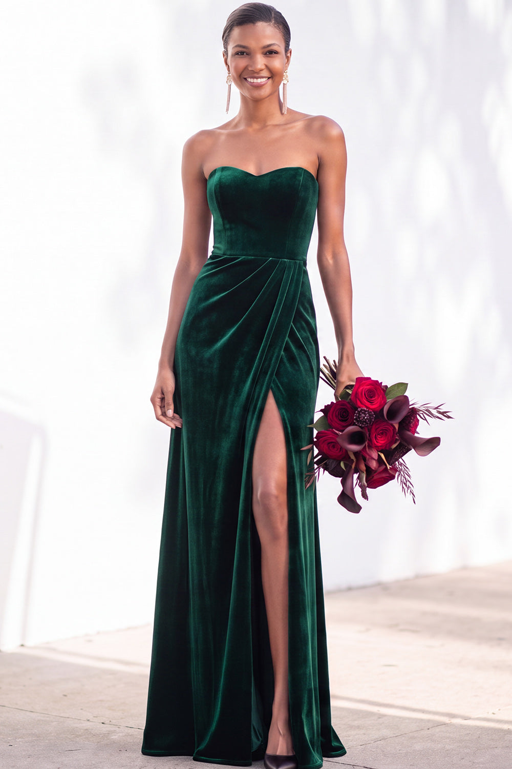 Navy Velvet Sheath Sweetheart Long Formal Dress with Slit