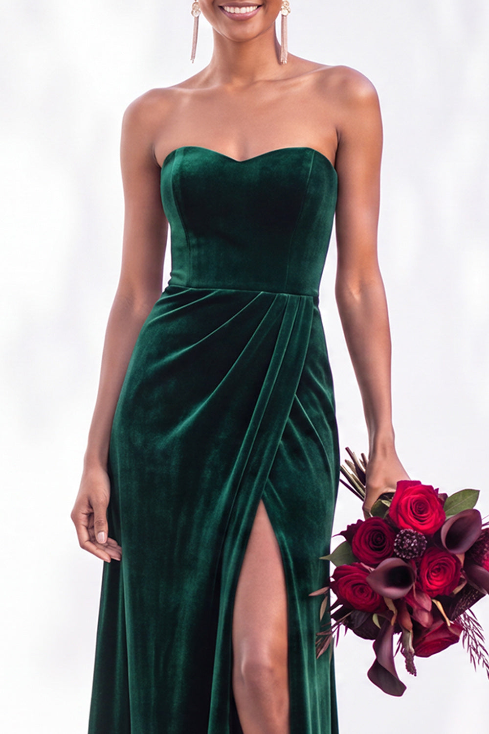 Navy Velvet Sheath Sweetheart Long Formal Dress with Slit