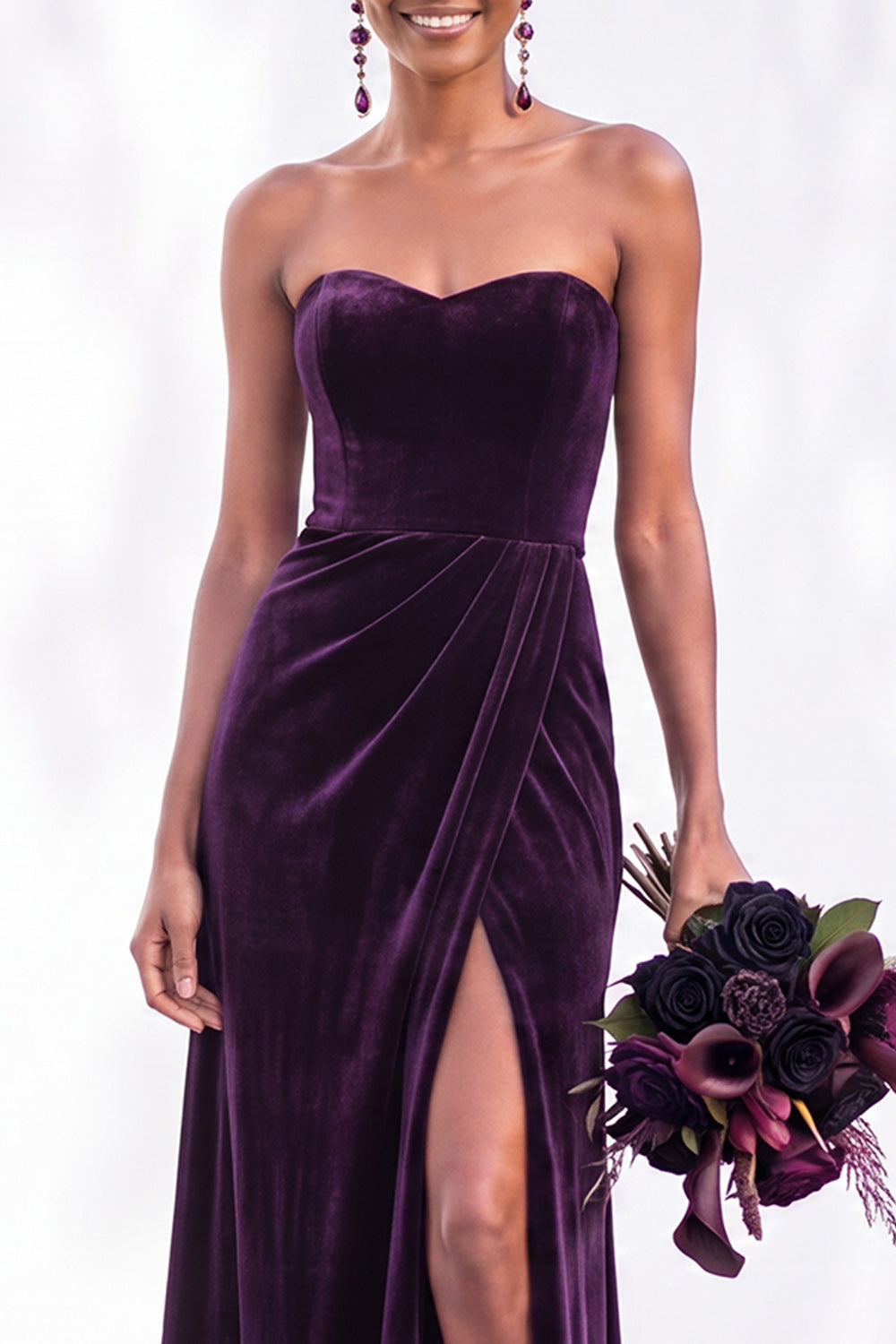 Navy Velvet Sheath Sweetheart Long Formal Dress with Slit
