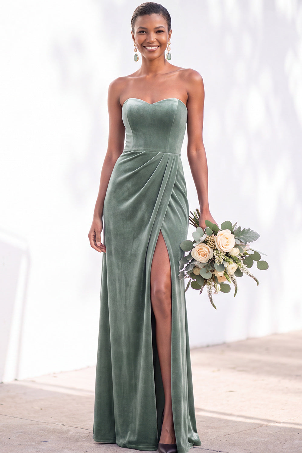 Navy Velvet Sheath Sweetheart Long Formal Dress with Slit