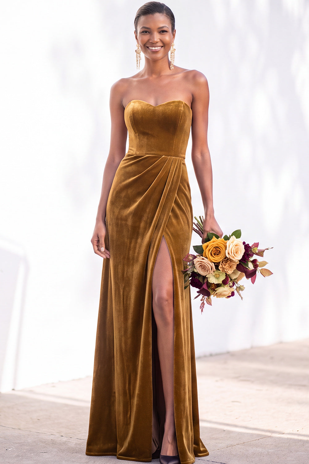Navy Velvet Sheath Sweetheart Long Formal Dress with Slit