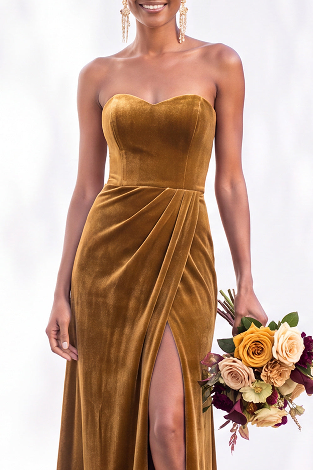 Navy Velvet Sheath Sweetheart Long Formal Dress with Slit