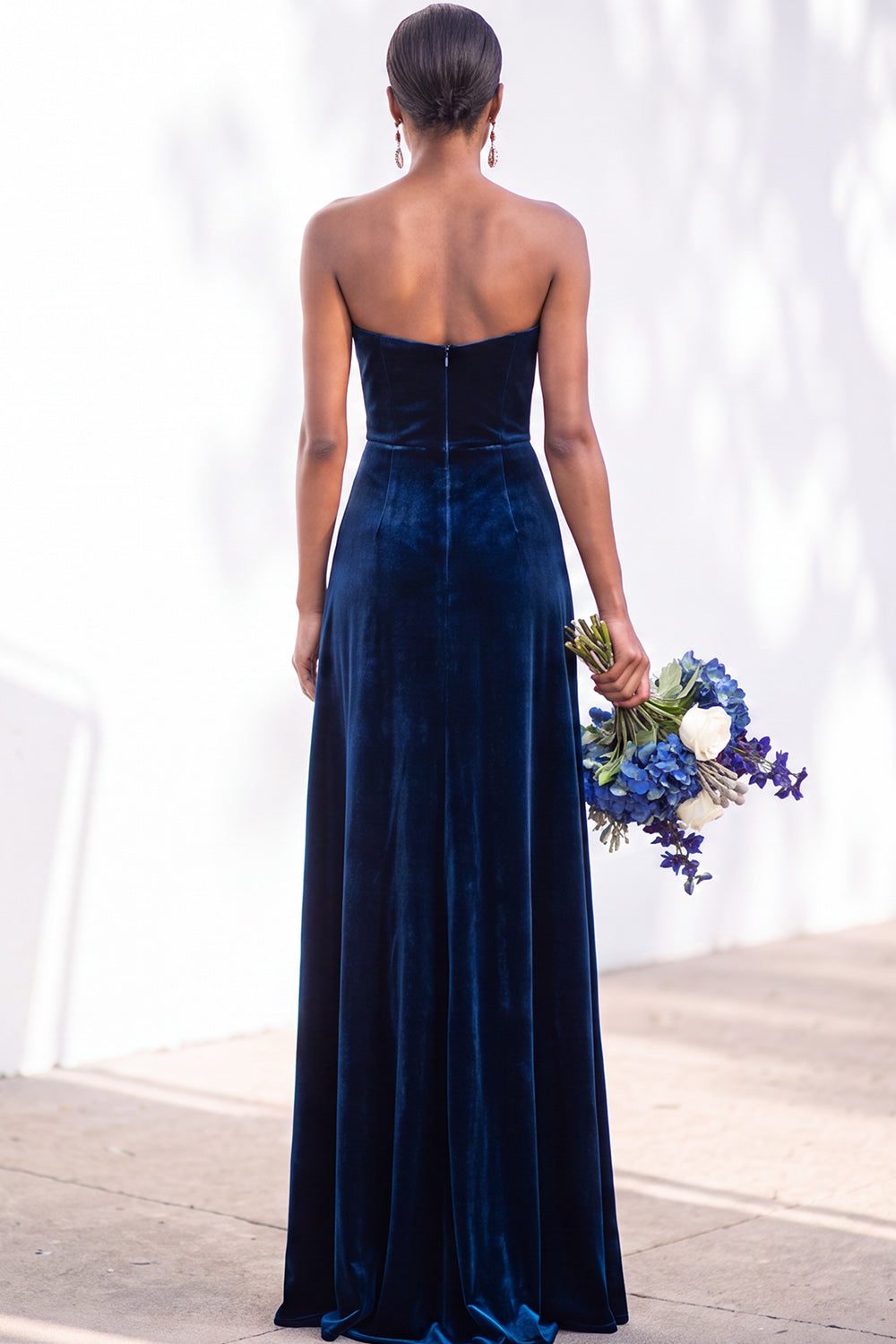 Navy Velvet Sheath Sweetheart Long Formal Dress with Slit