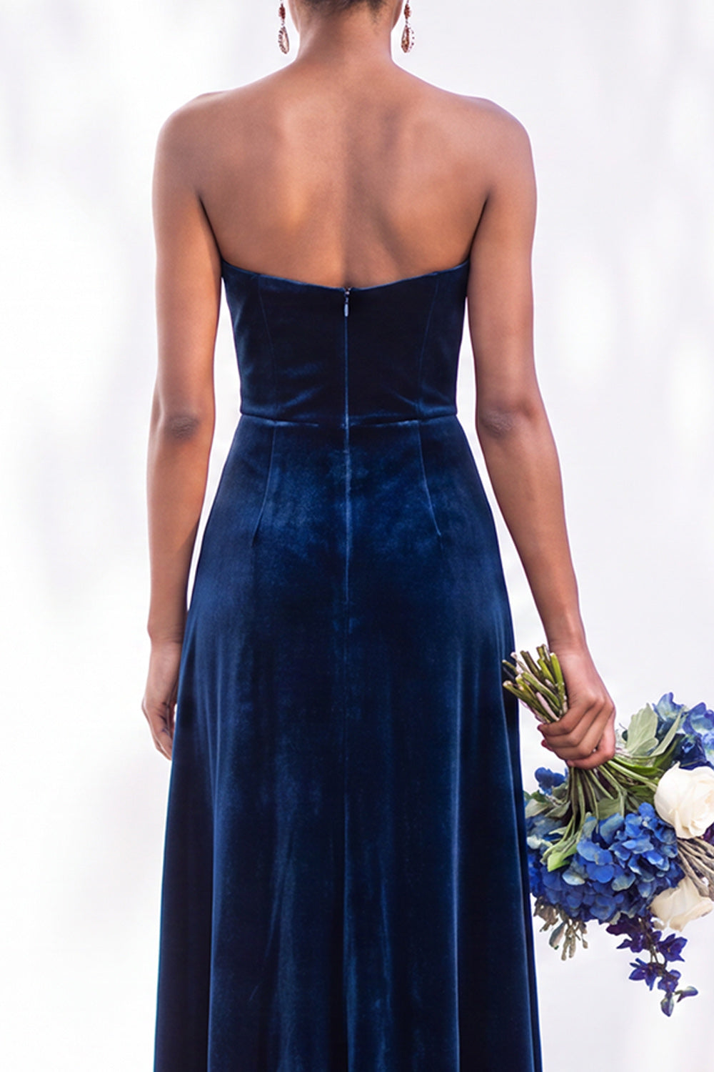Navy Velvet Sheath Sweetheart Long Formal Dress with Slit